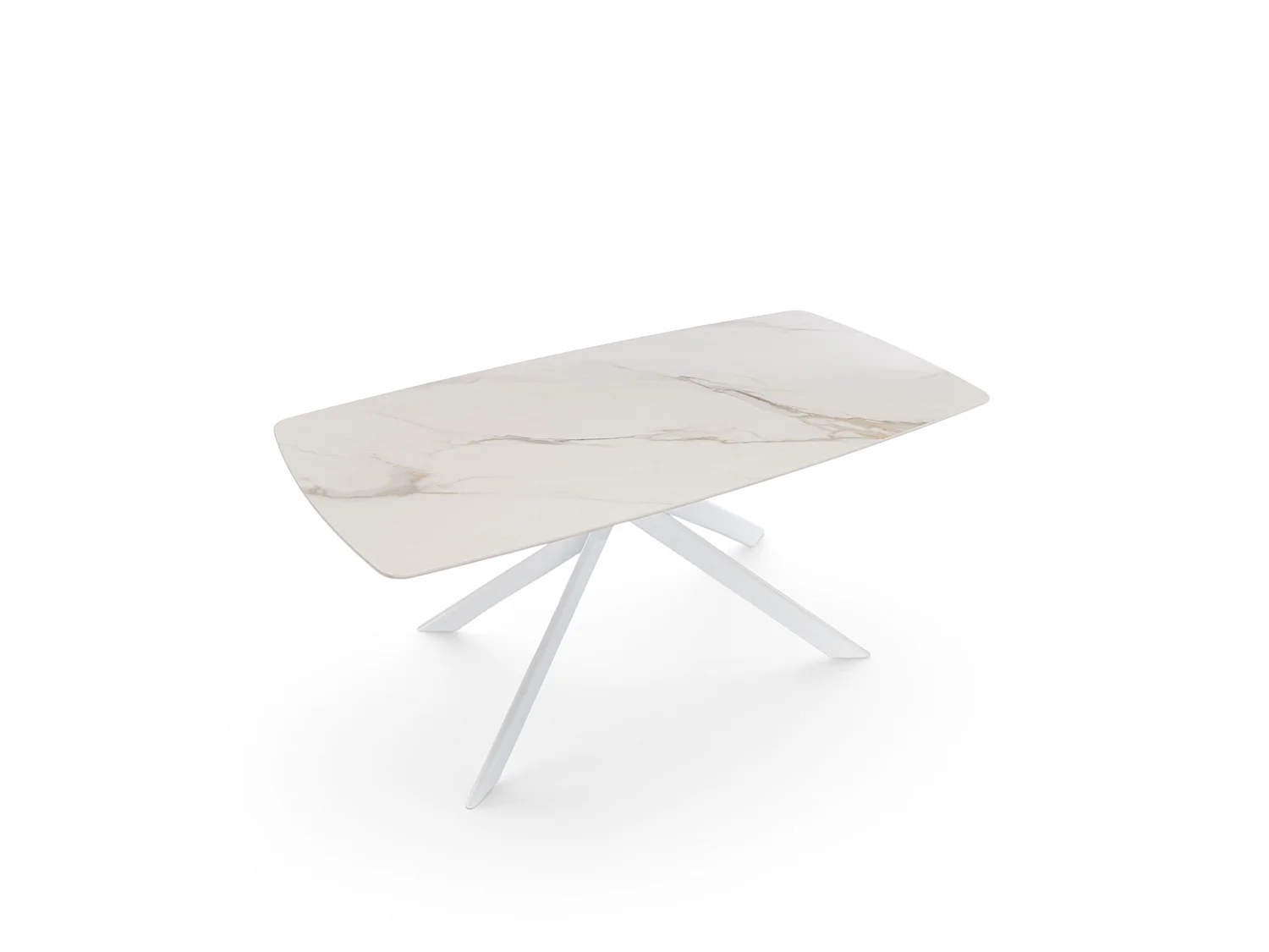 Stół ceramiczny efekt Calacatta Oro z białymi nogami, 180 cm – SAINT FLORENT
