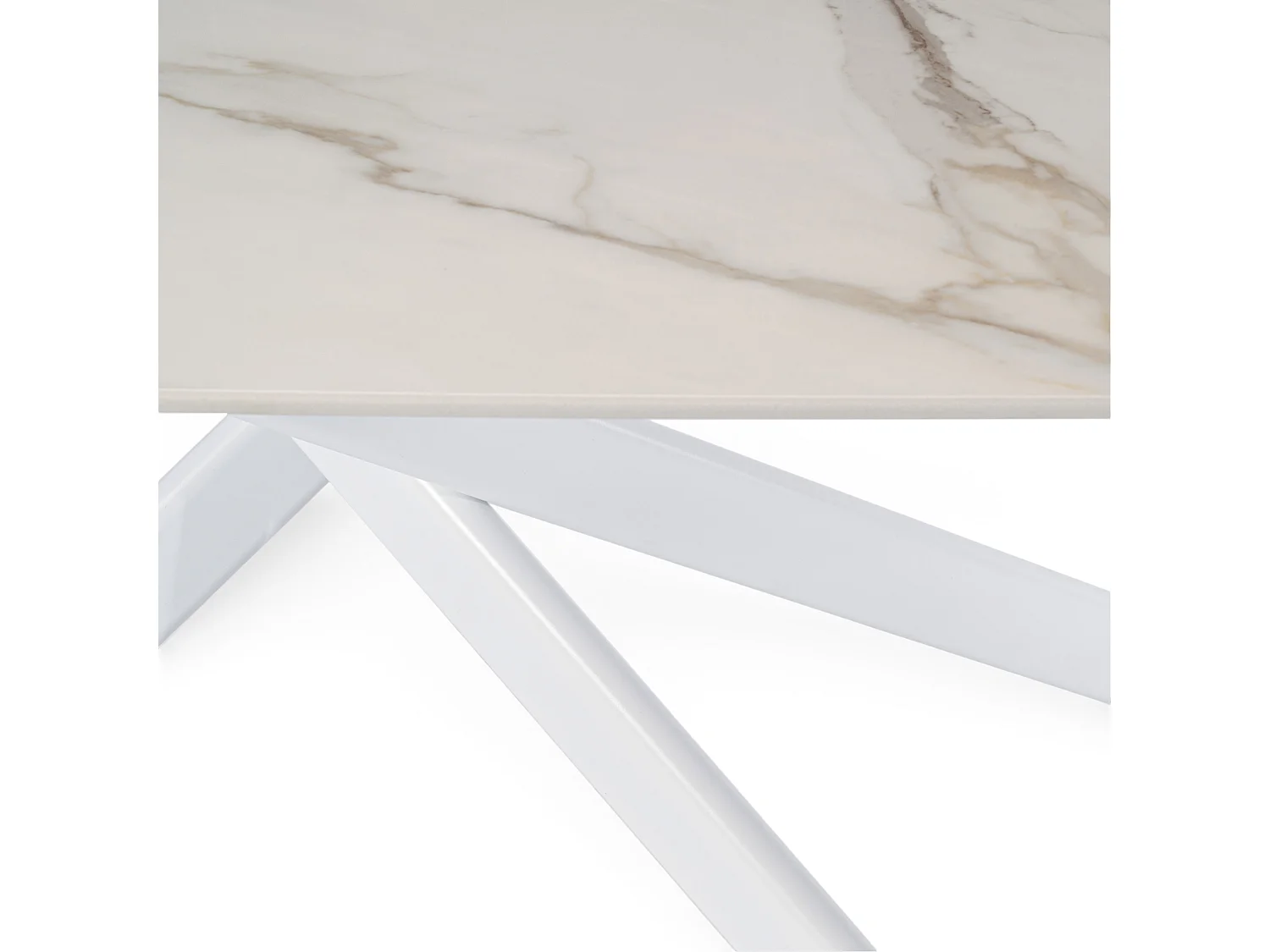 Stół ceramiczny efekt Calacatta Oro z białymi nogami, 180 cm – SAINT FLORENT