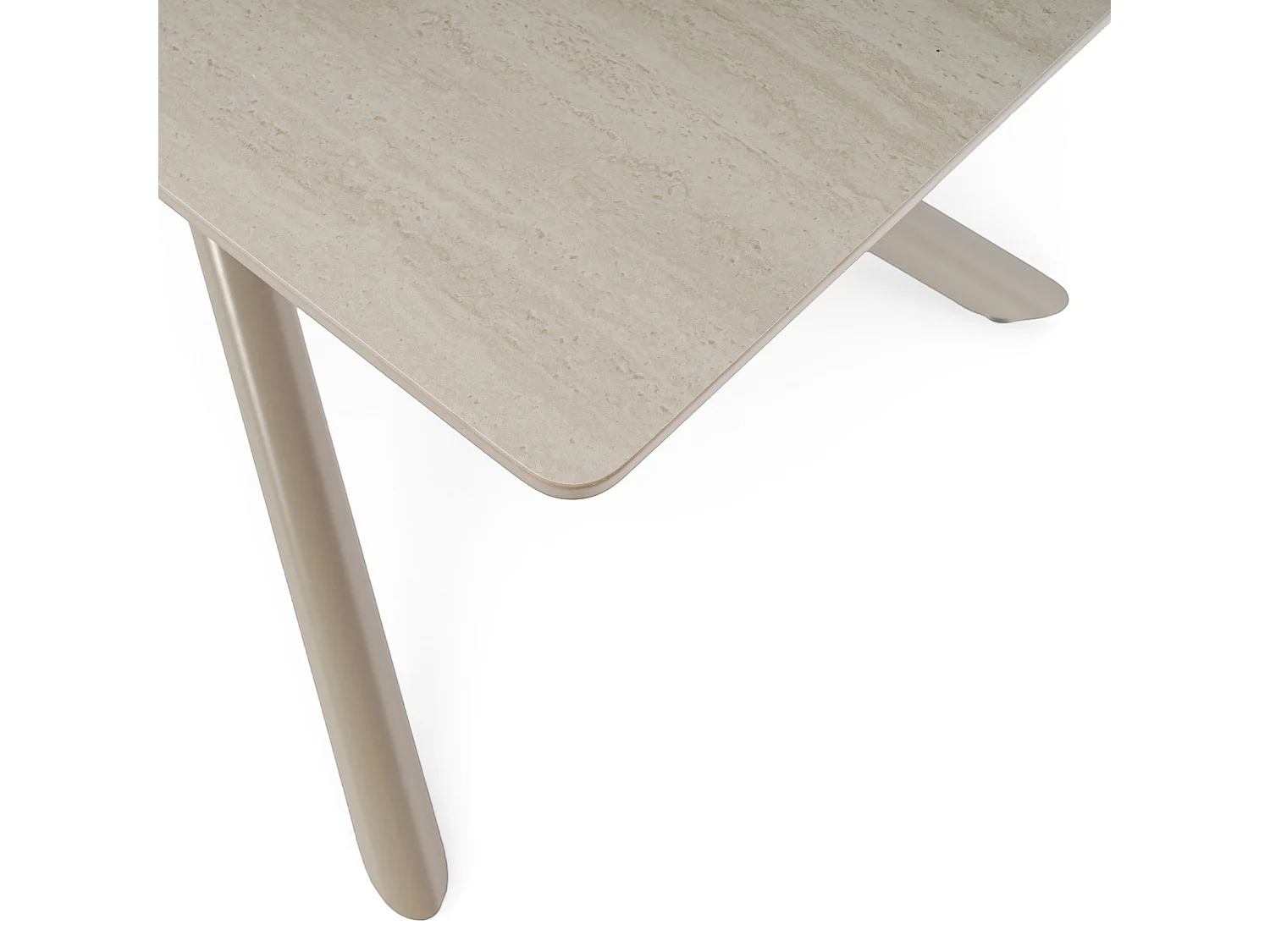 Stół ceramiczny efekt trawertynu z beżowymi nogami X, 160 cm – MACINAGGIO