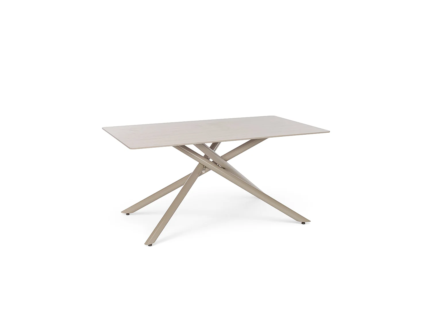 Tavolo in ceramica effetto travertino con gambe a X beige 140 cm-MACINAGGIO