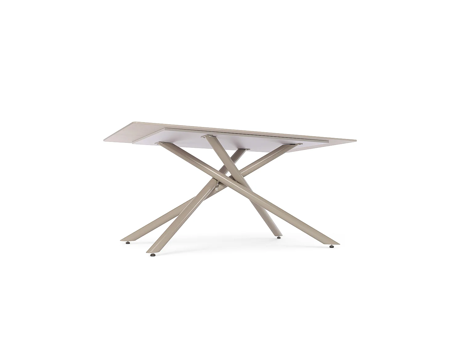 Tavolo in ceramica effetto travertino con gambe a X beige 140 cm-MACINAGGIO