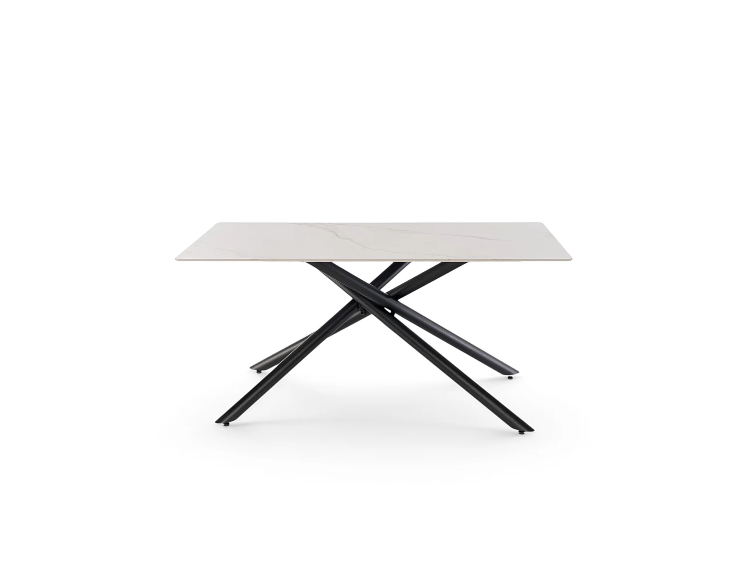 Stół ceramiczny efekt Calacatta z nogami X, 160 cm – MACINAGGIO