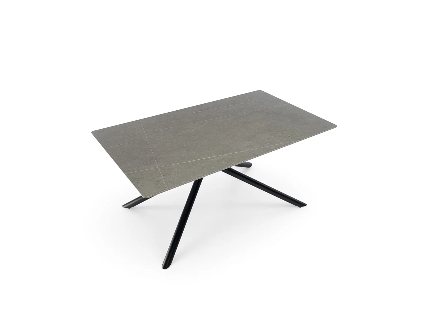 Grijze keramische tafel met steeneffect en X-vormige poten, 140 cm - MACINAGGIO