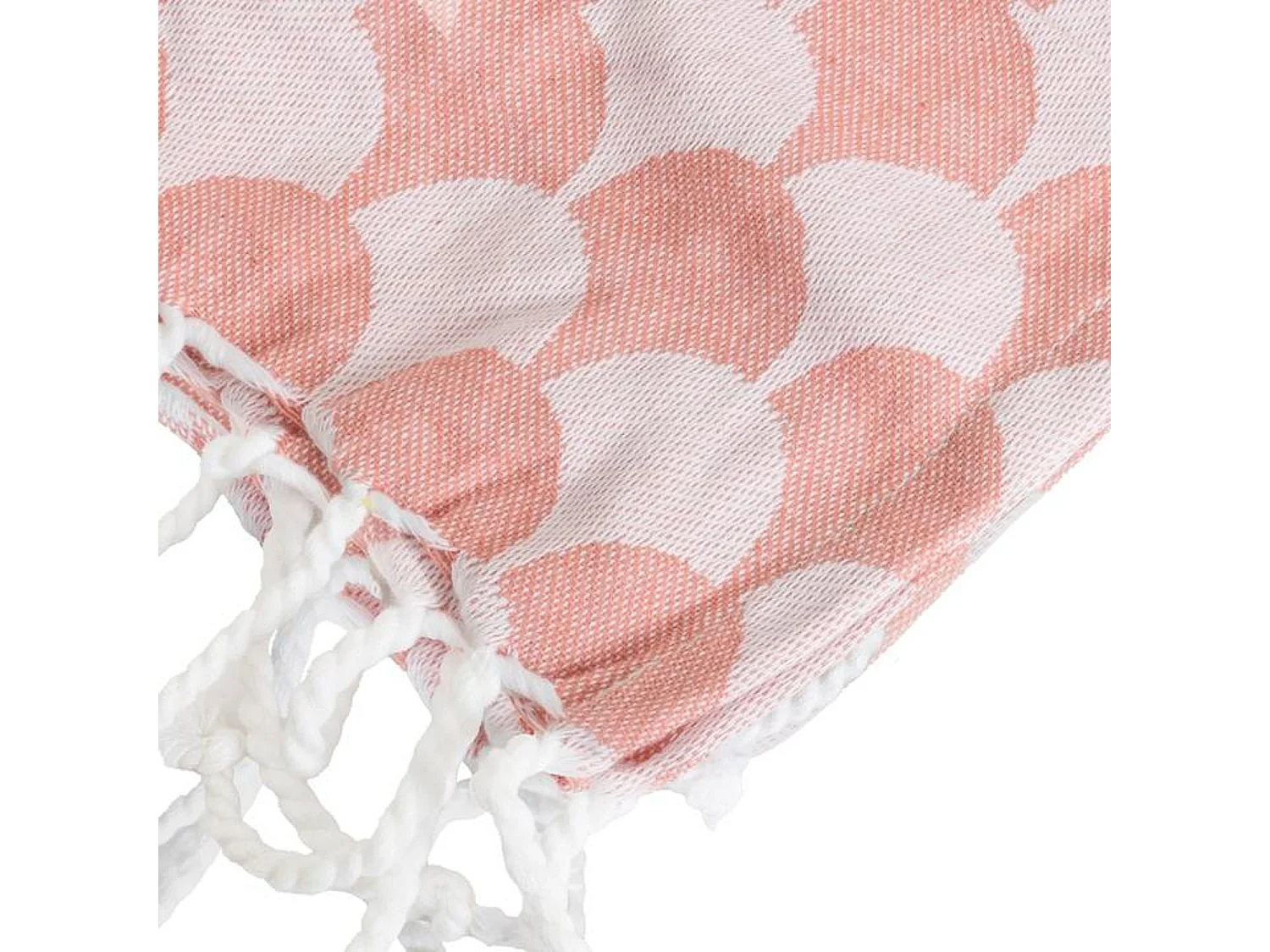 Couverture plaid DROPALL en coton 100% - Rose saumon et blanc avec franges - SACASA