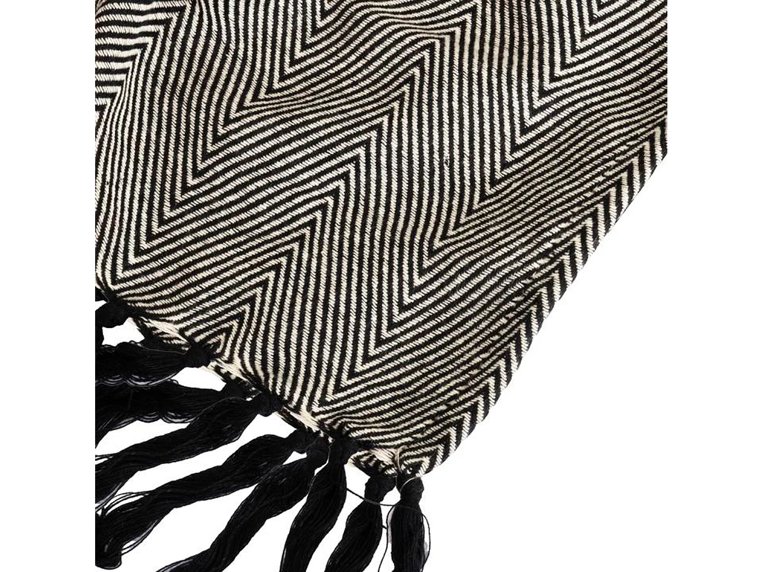 Couverture plaid ZIGORA en coton 100 % - Noir avec franges 180x220 cm - SACASA
