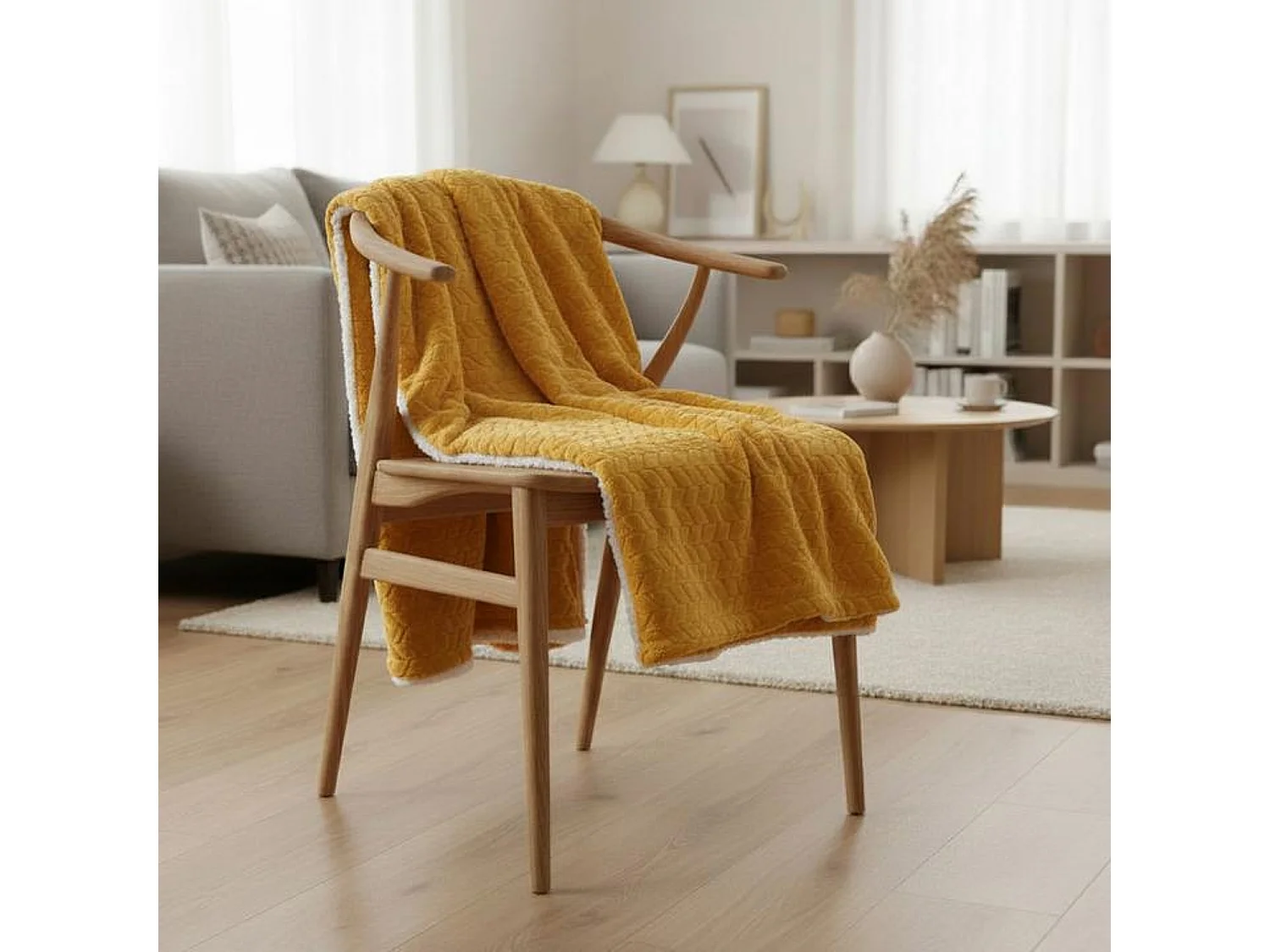 Couverture plaid jaune 180x220cm SHERVALD - SACASA