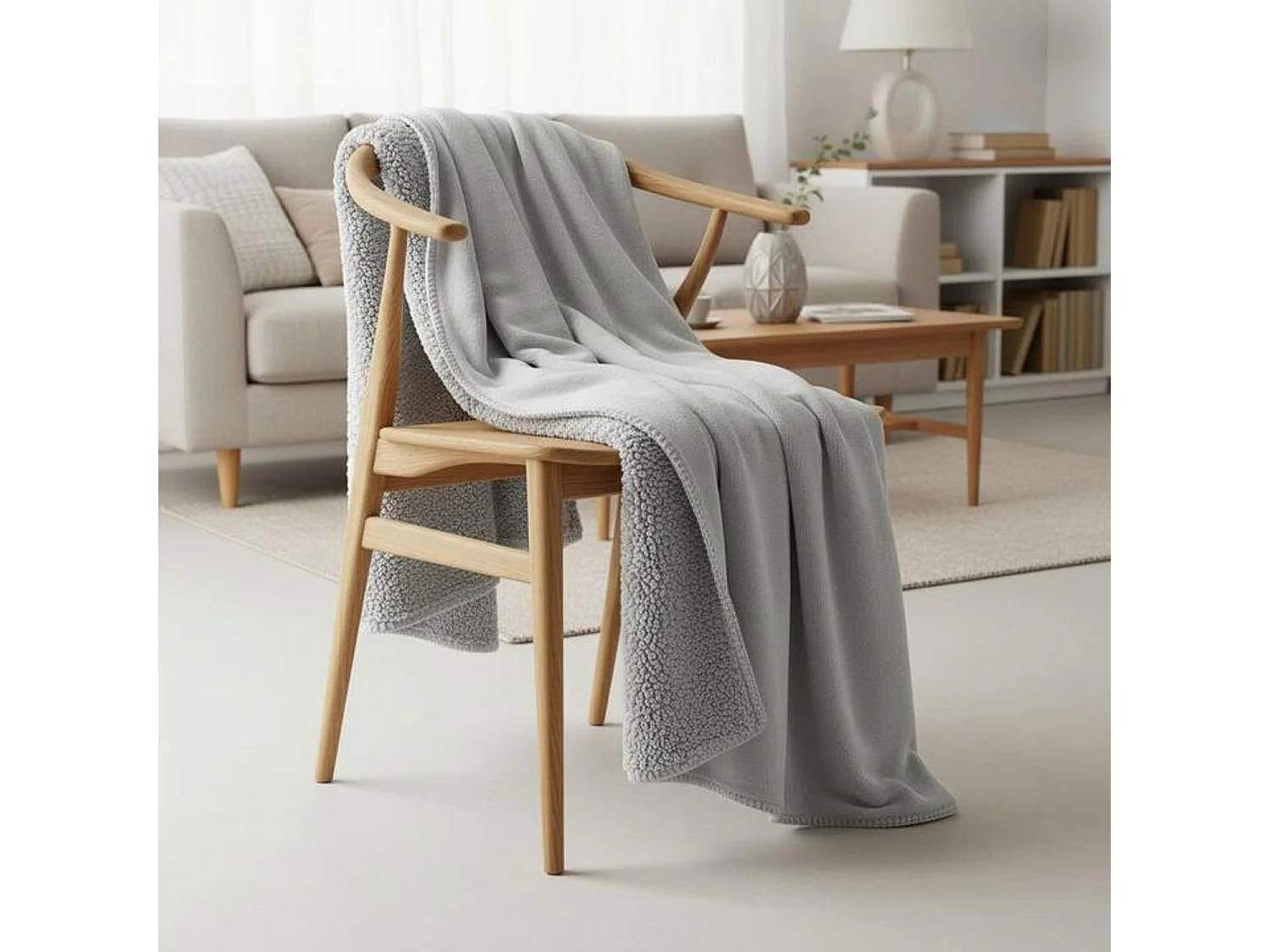 Couverture plaid gris clair 130x170cm SMOOTIK - SACASA