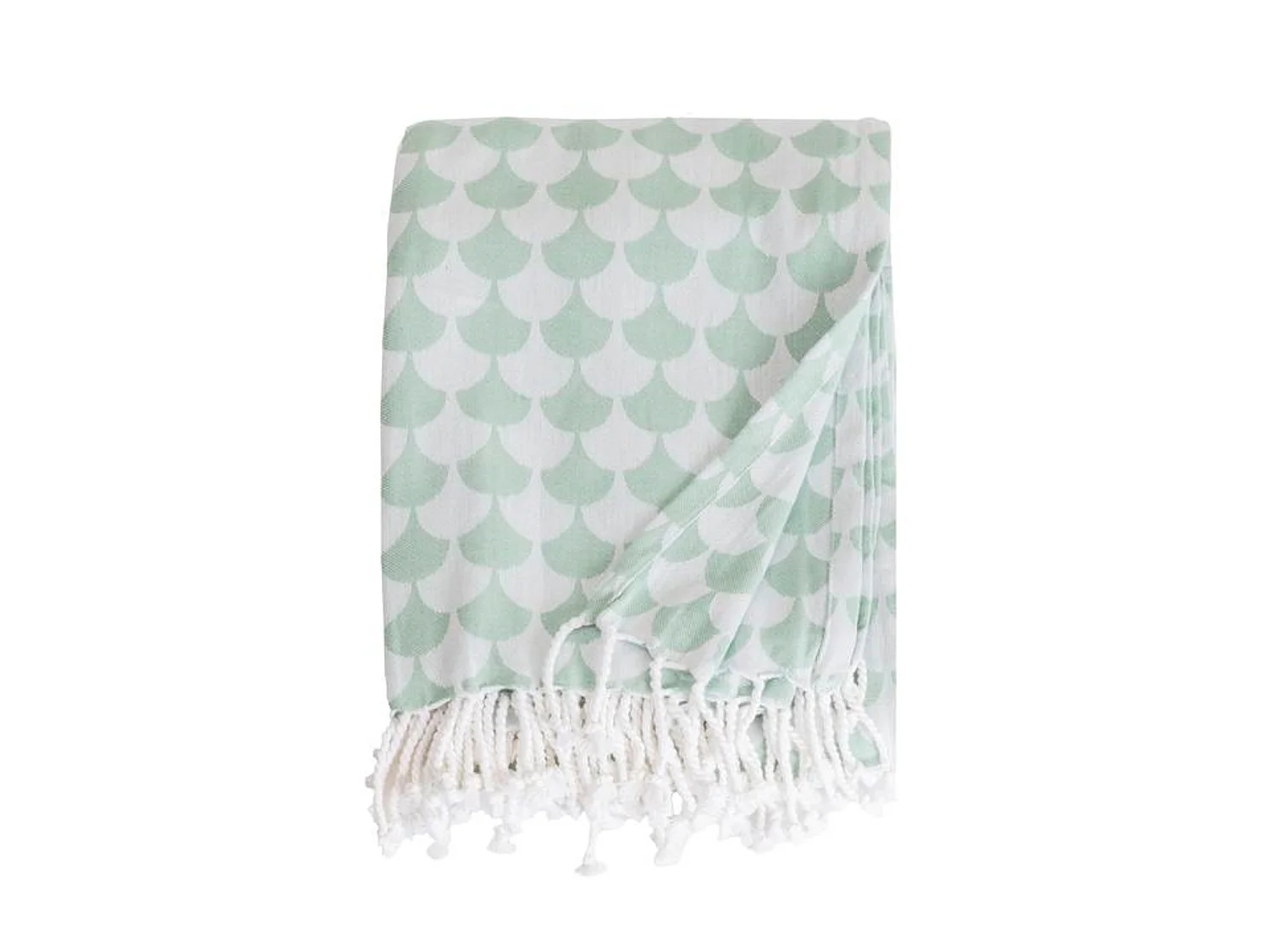 Couverture plaid en coton 100% vert à franges - DROPALL - SACASA