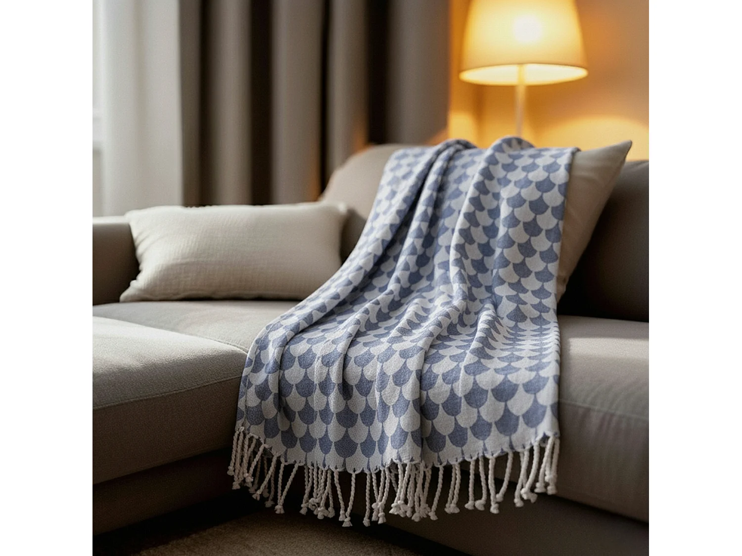 Couverture plaid DROPALL 100% coton bleu marine et blanc 130x170 cm - SACASA