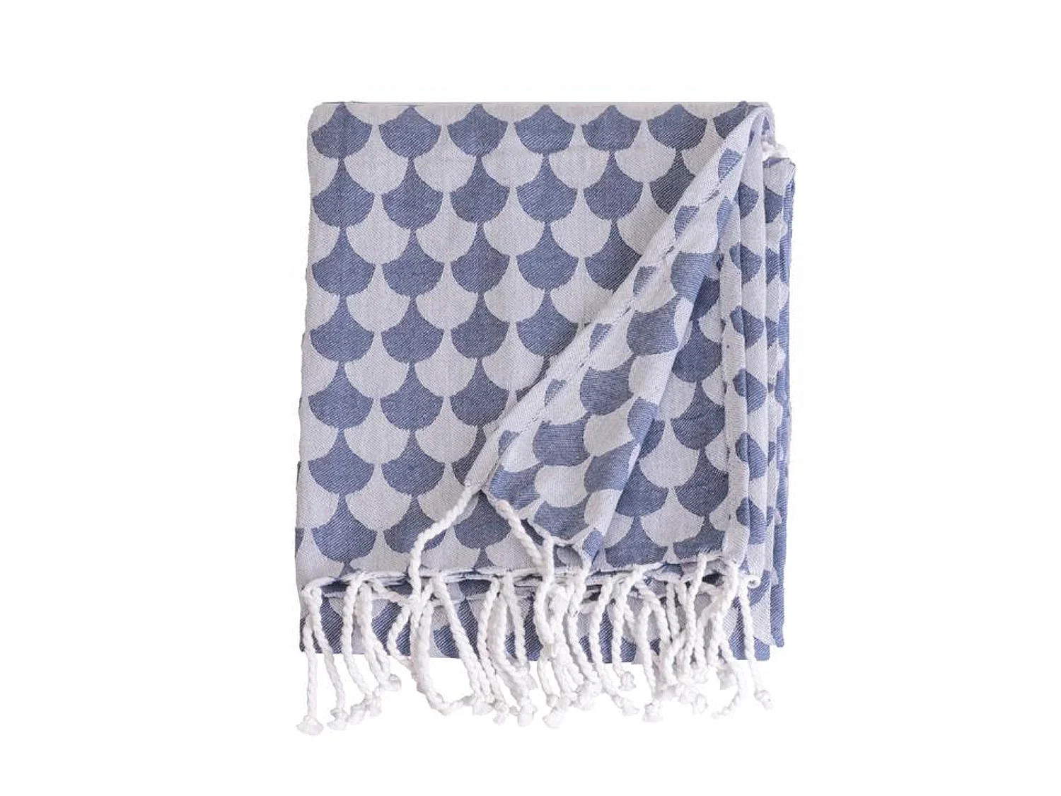 Couverture plaid DROPALL 100% coton bleu marine et blanc 130x170 cm - SACASA
