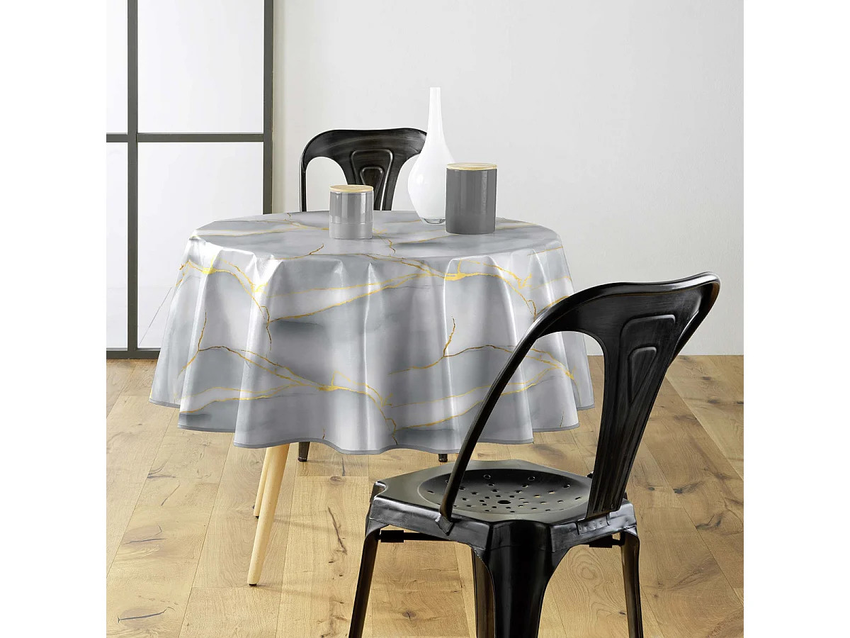 Nappe Toile Cirée Ronde "Marbrelle" 160cm Gris