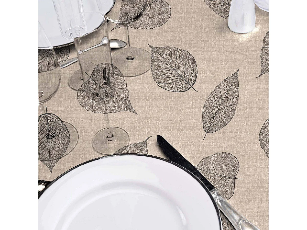 Nappe Toile Cirée "Feuillys" 140x240cm Beige Lin