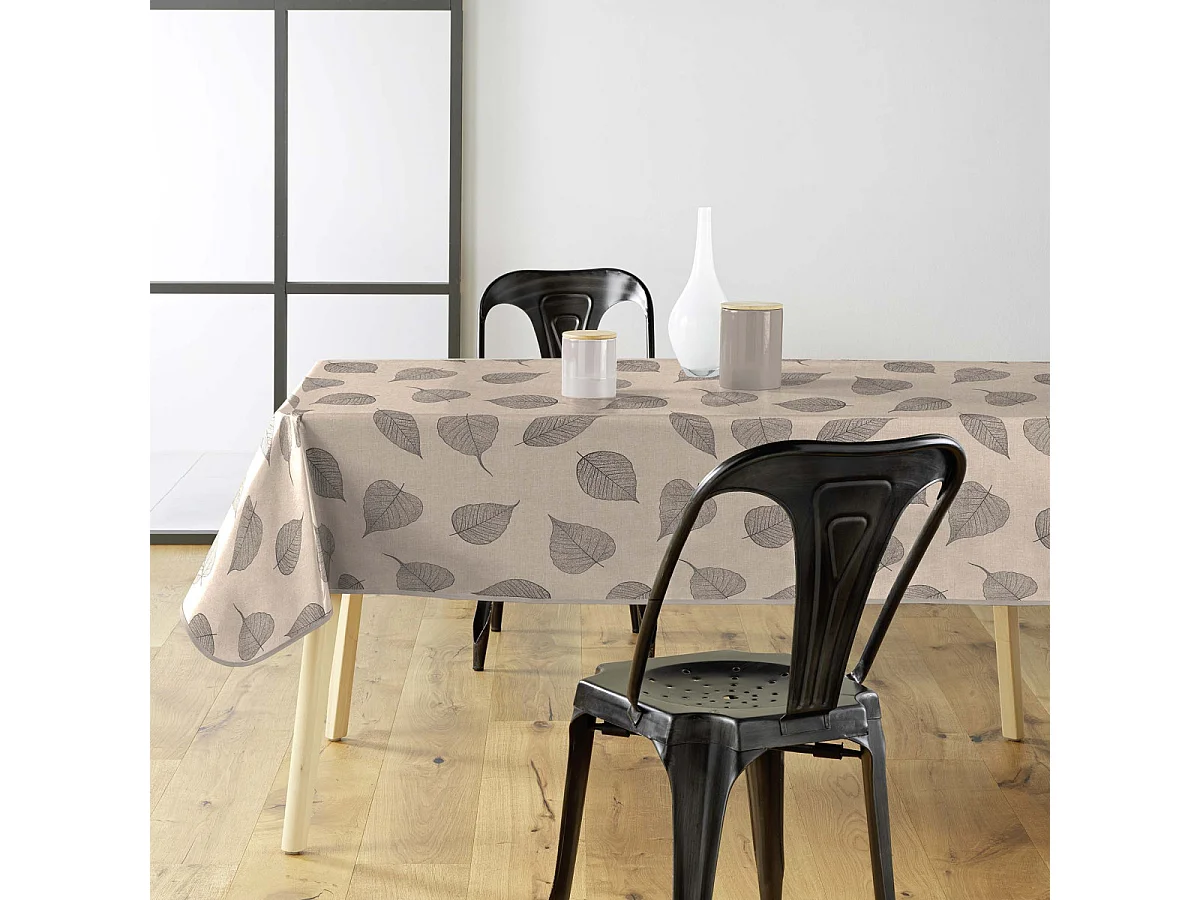 Nappe Toile Cirée "Feuillys" 140x240cm Beige Lin