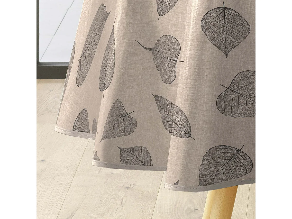 Nappe Toile Cirée Ronde "Feuillys" 160cm Beige Lin