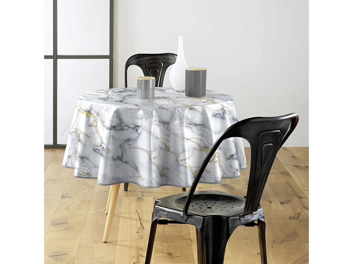 Nappe Toile Cirée Ronde "Marquina" 160cm Gris