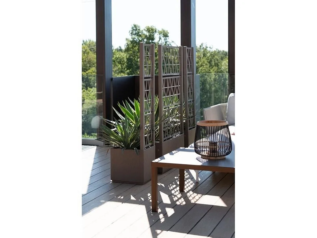 Jardinière carrée ETHICA Taupe avec treillis - 38 L, 36x36x140 cm