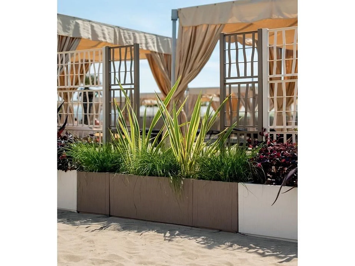 Jardinière carrée ETHICA Taupe avec treillis - 38 L, 36x36x140 cm