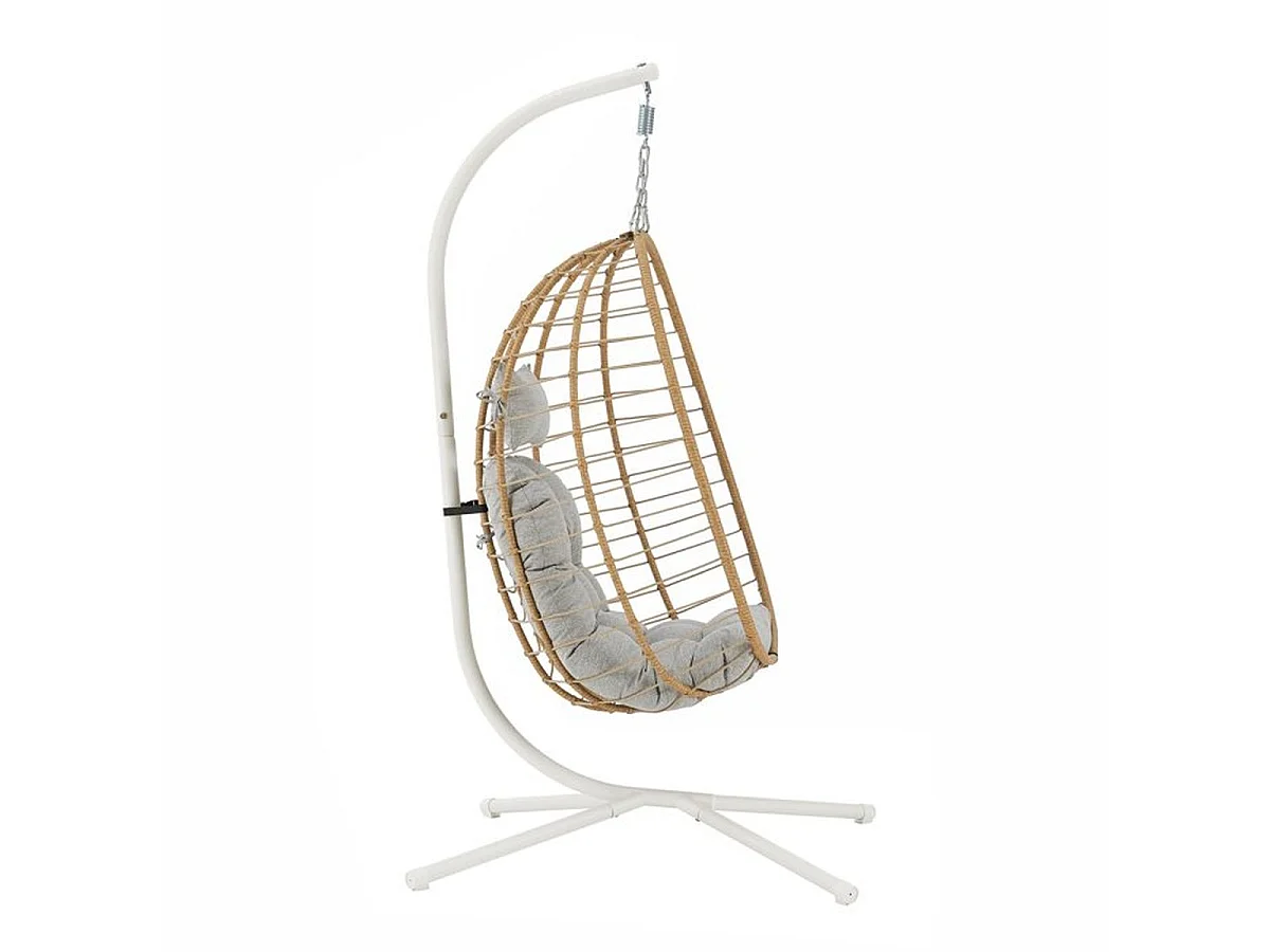 Moderne Hangende Ei Stoel met Crème Stalen Frame en Beige Geweven Hars - H200 cm