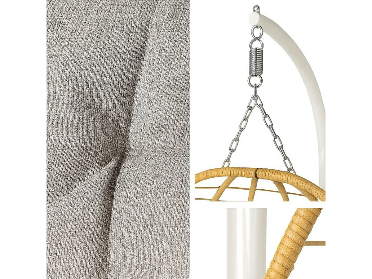Moderne Hangende Ei Stoel met Crème Stalen Frame en Beige Geweven Hars - H200 cm