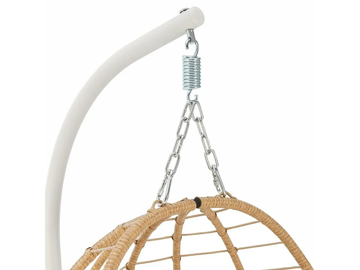 Moderne Hangende Ei Stoel met Crème Stalen Frame en Beige Geweven Hars - H200 cm