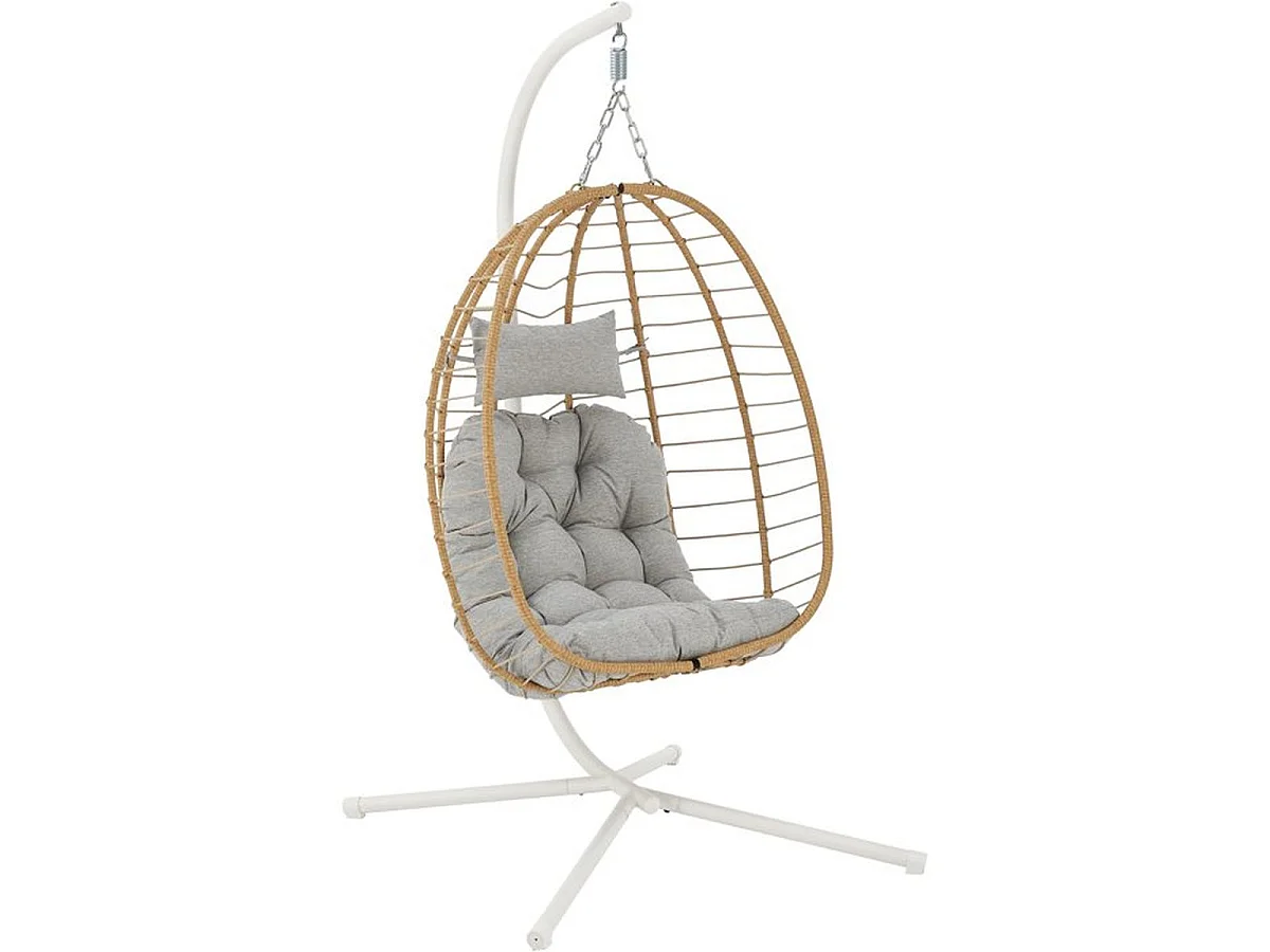 Moderne Hangende Ei Stoel met Crème Stalen Frame en Beige Geweven Hars - H200 cm
