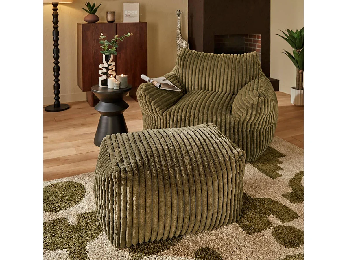 Pouf XL Côtelé "Muzi" 78cm Kaki