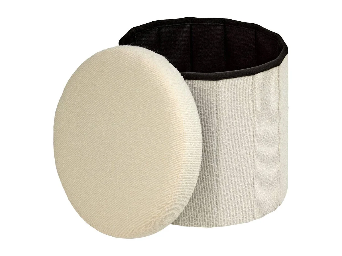 Pouf Coffre Pliant Bouclette "Fink" 38cm Blanc