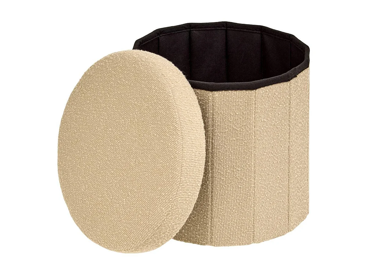 Pouf Coffre Pliant Bouclette "Fink" 38cm Beige