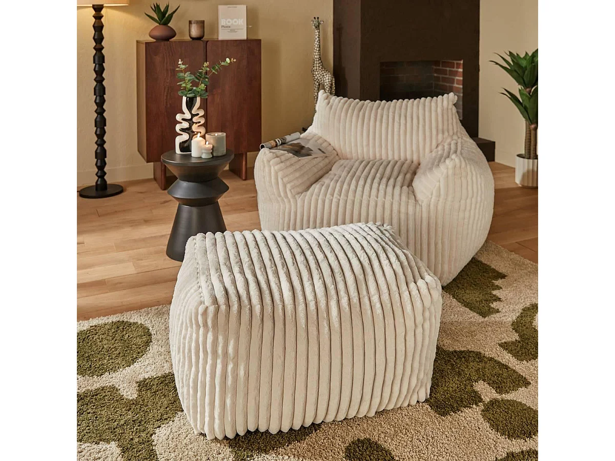 Pouf XL Côtelé "Muzi" 78cm Blanc