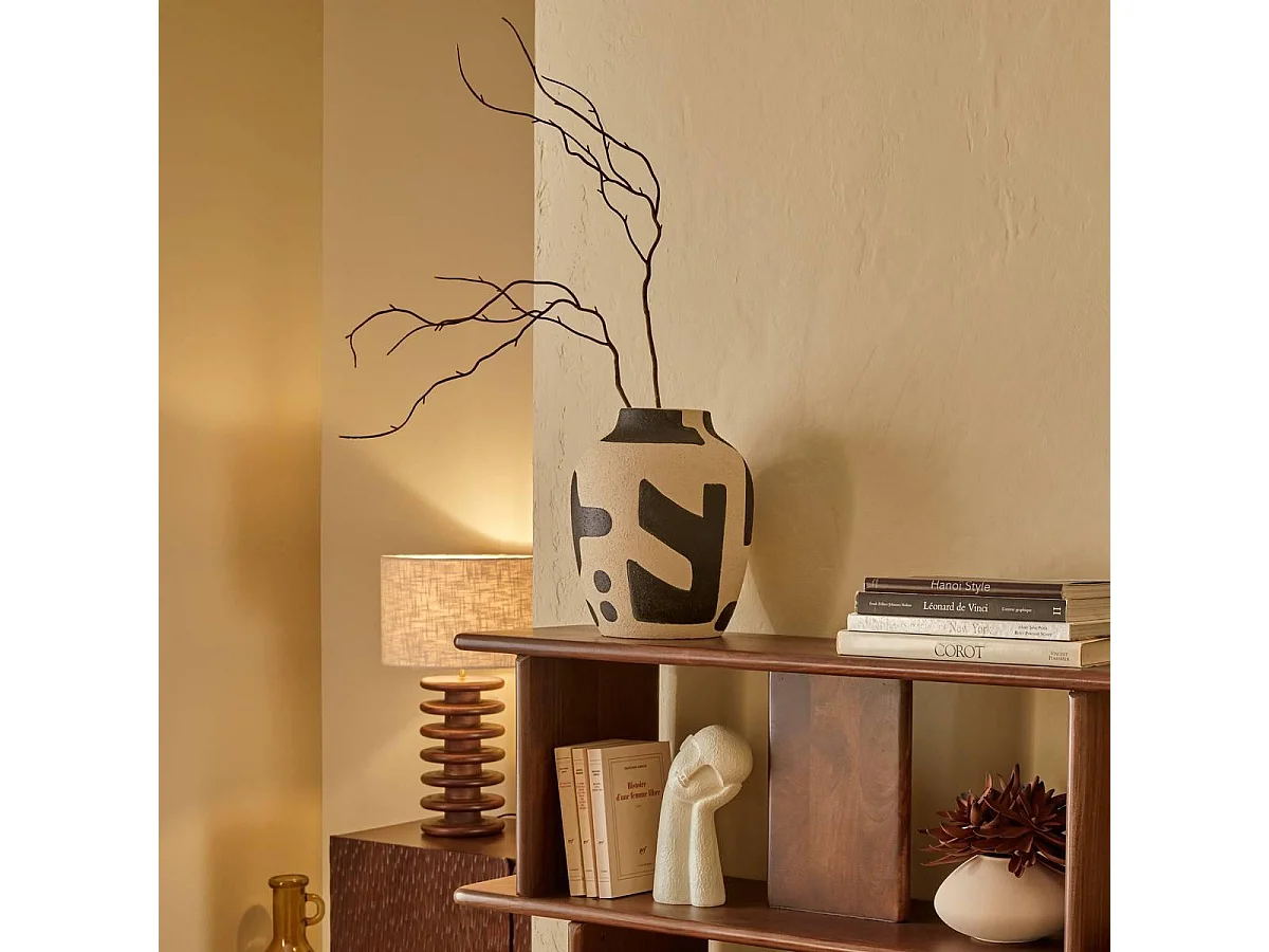Vase Déco en Dolomite "Nyer" 32cm Noir & Beige