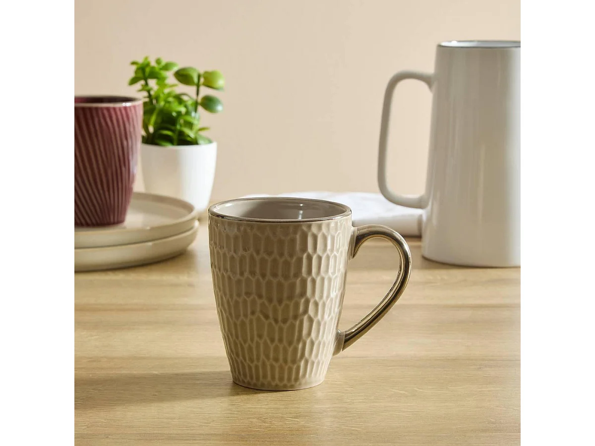 Lot de 6 Mugs en Faïence "Ella" 35cl Beige