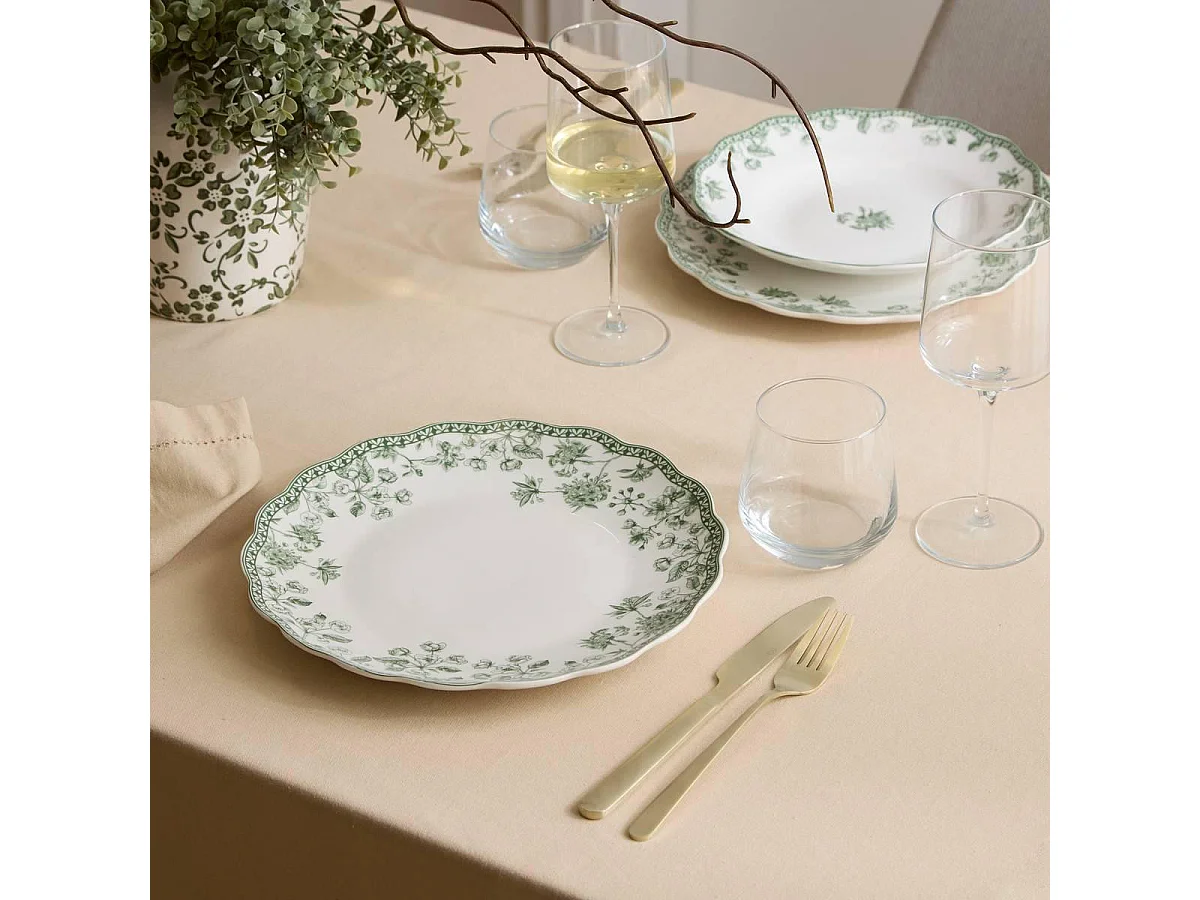 Lot de 6 Assiettes Plates "Lisière" 27cm Vert