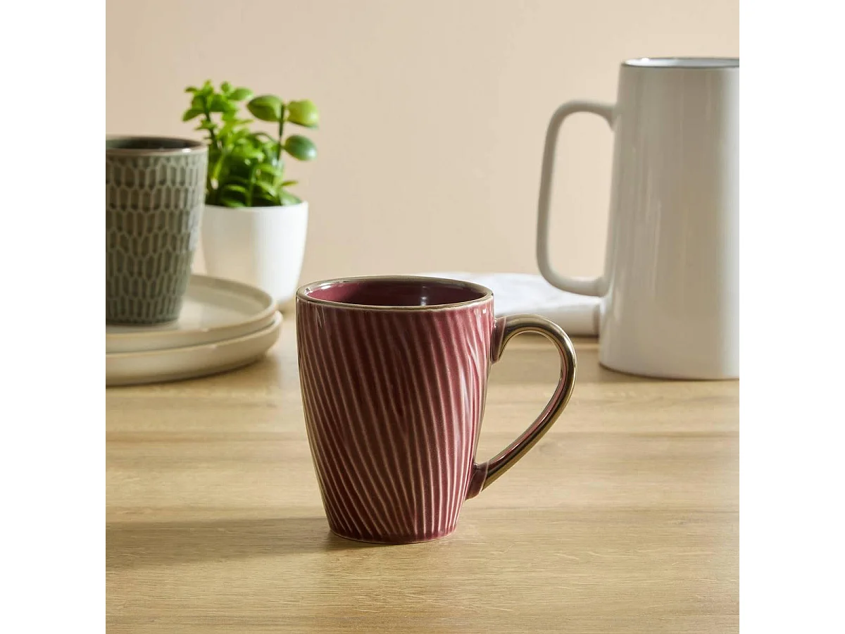 Lot de 6 Mugs en Faïence "Ella" 35cl Rouge Grenat