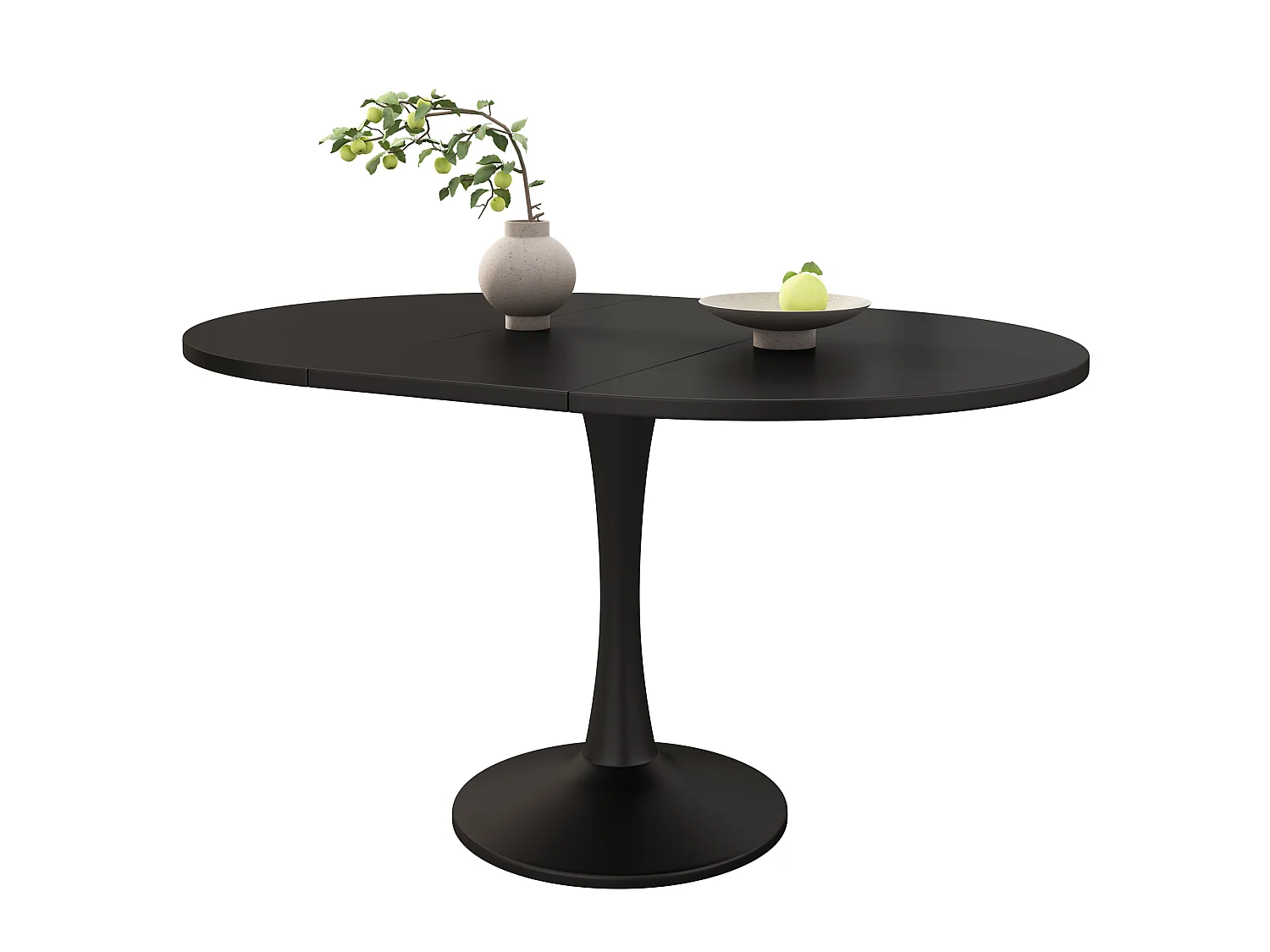 Table à manger extensible ovale noire, pied central, 100-140 cm, design moderne