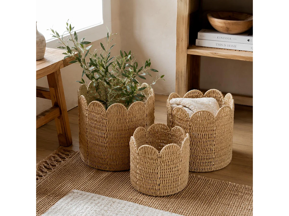 Lot de 3 Paniers à Festons "Cyrielle" 34cm Naturel