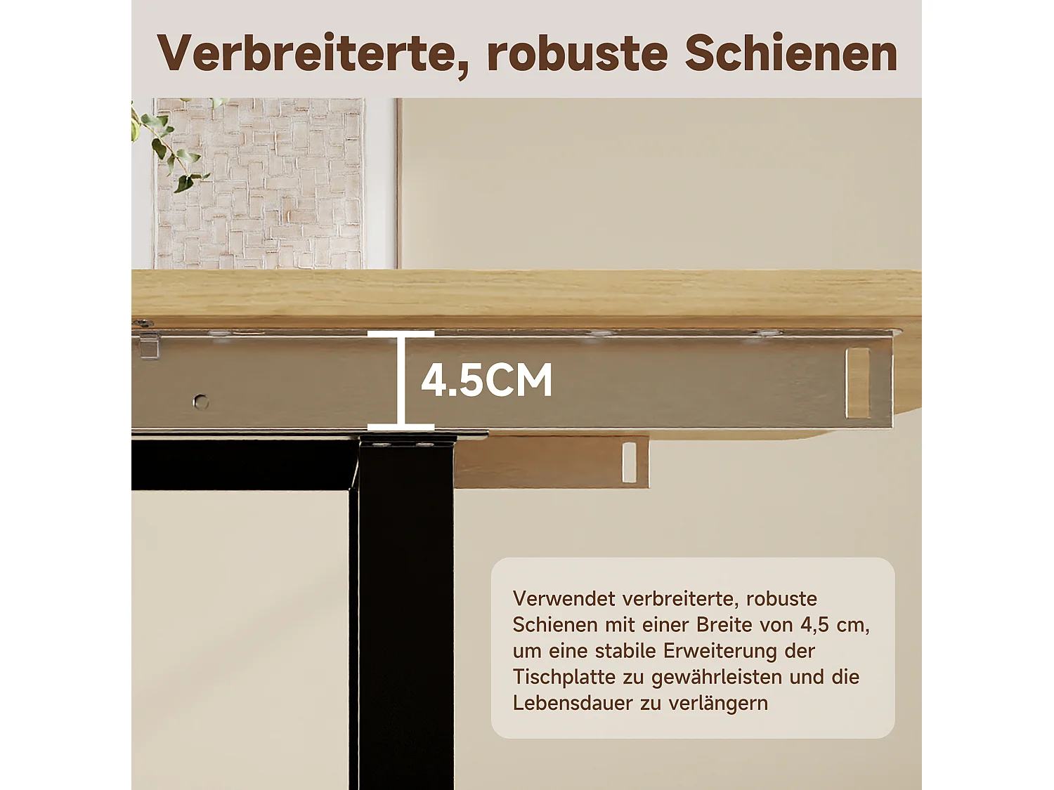 Table à manger extensible bois clair 140-220 cm, pieds métal noir, design moderne, 6-10 pers