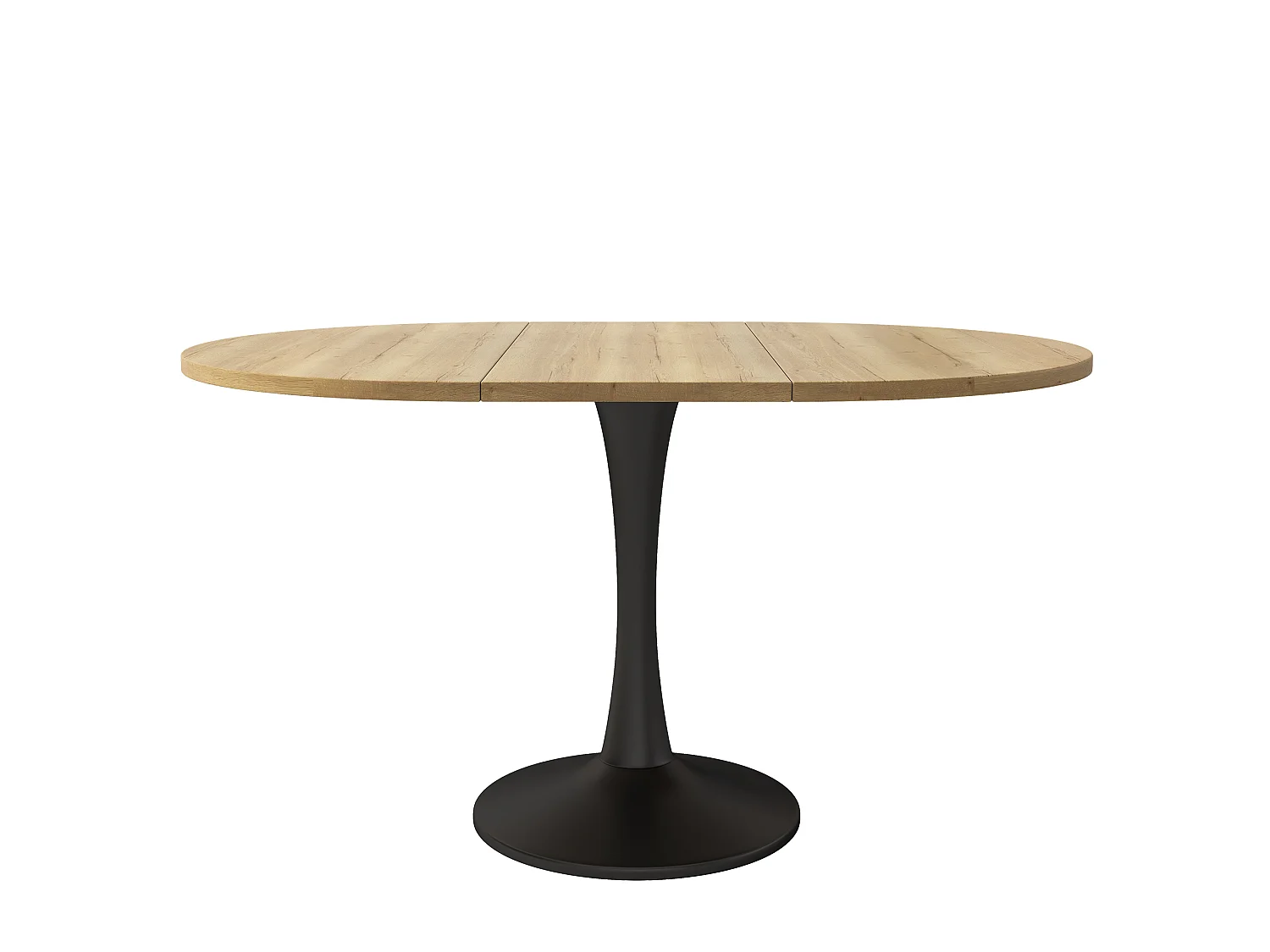 Table à manger extensible ovale chêne, pied central noir, 100-140 cm, design moderne