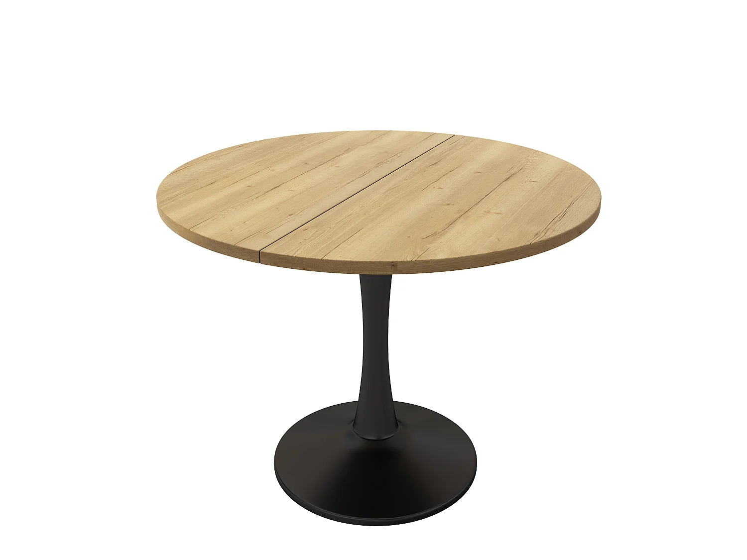 Table à manger extensible ovale chêne, pied central noir, 100-140 cm, design moderne