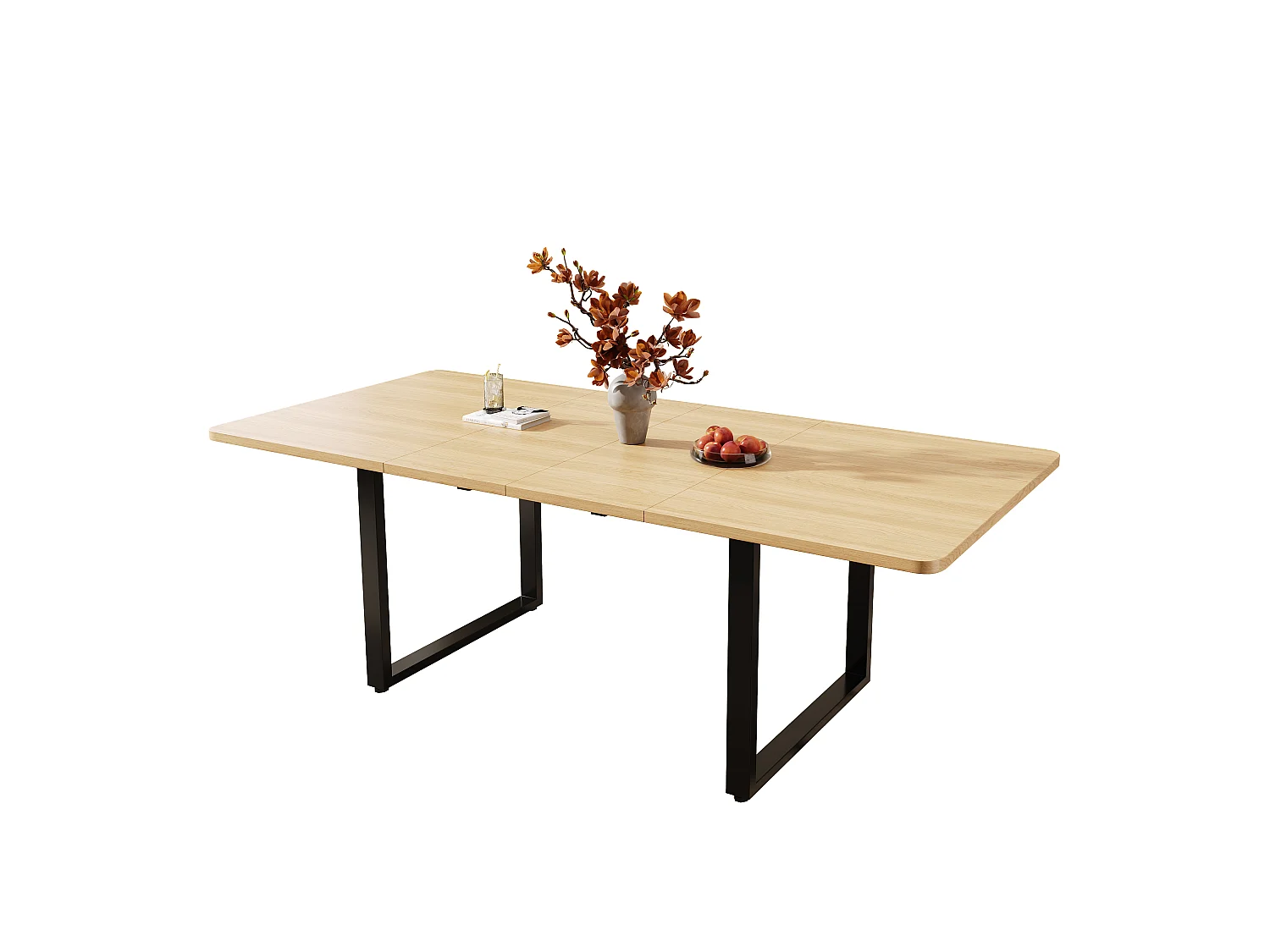 Table à manger extensible chêne 140-220 cm, pieds métal noir, design moderne, 6-10 pers