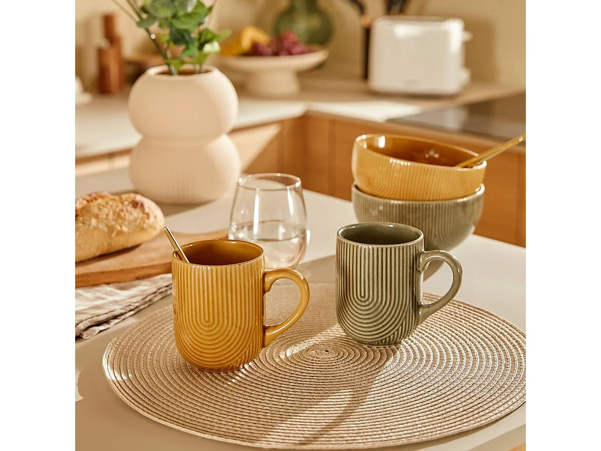Lot de 6 Mugs en Faïence "Lya" 30cl Ocre