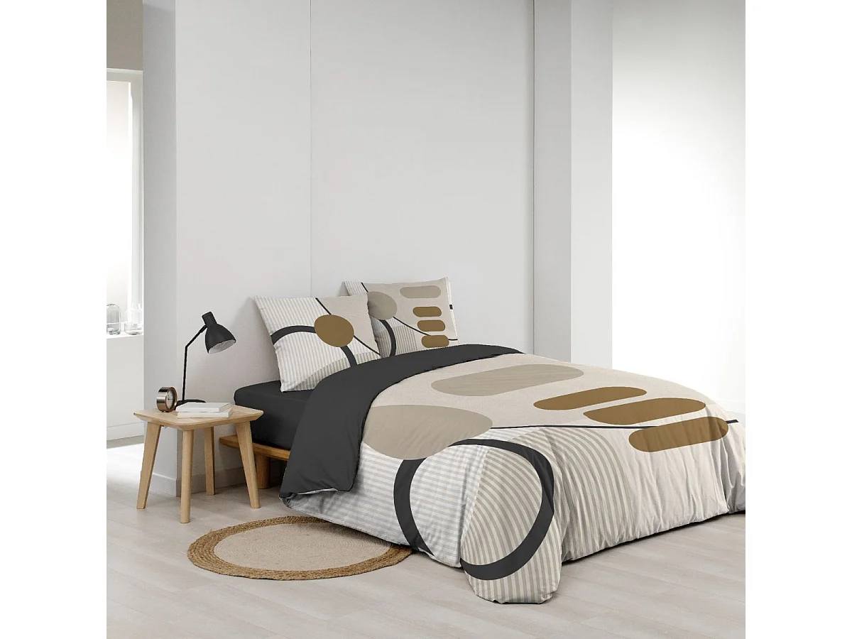 Set Biancheria da Letto in Cotone Geometrico con Stampa Reversibile - Set da 3 Pezzi