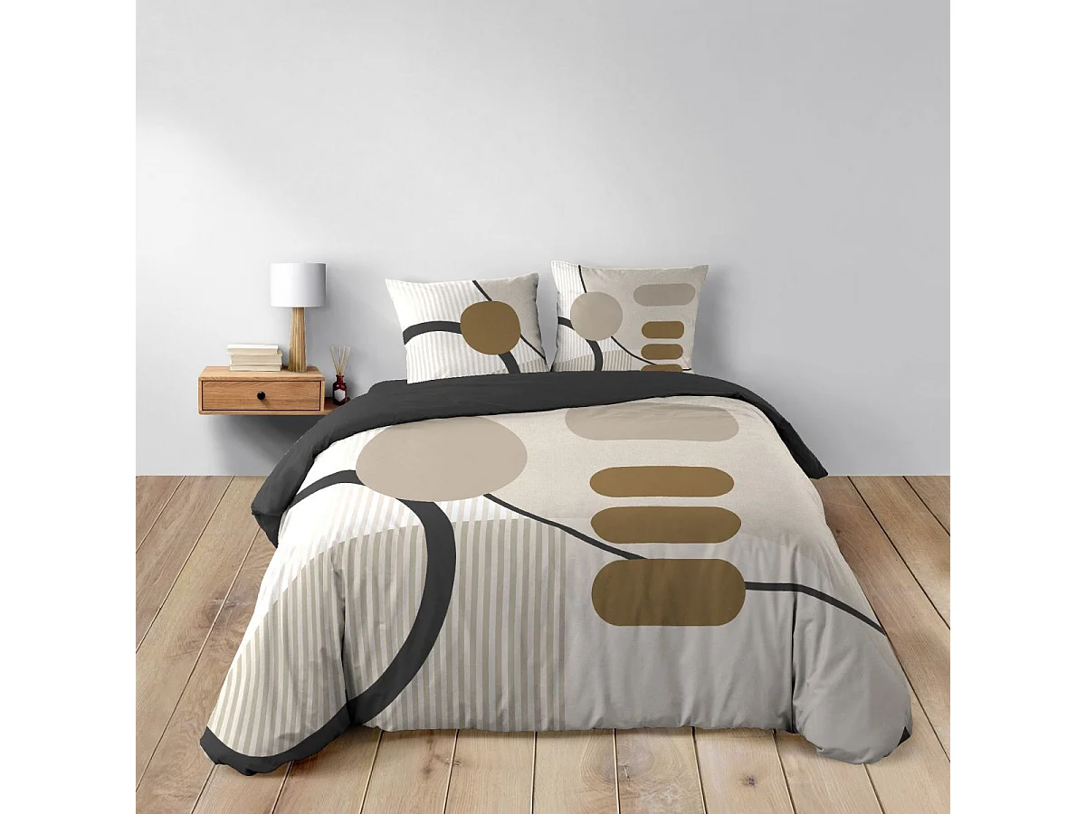 Set Biancheria da Letto in Cotone Geometrico con Stampa Reversibile - Set da 3 Pezzi