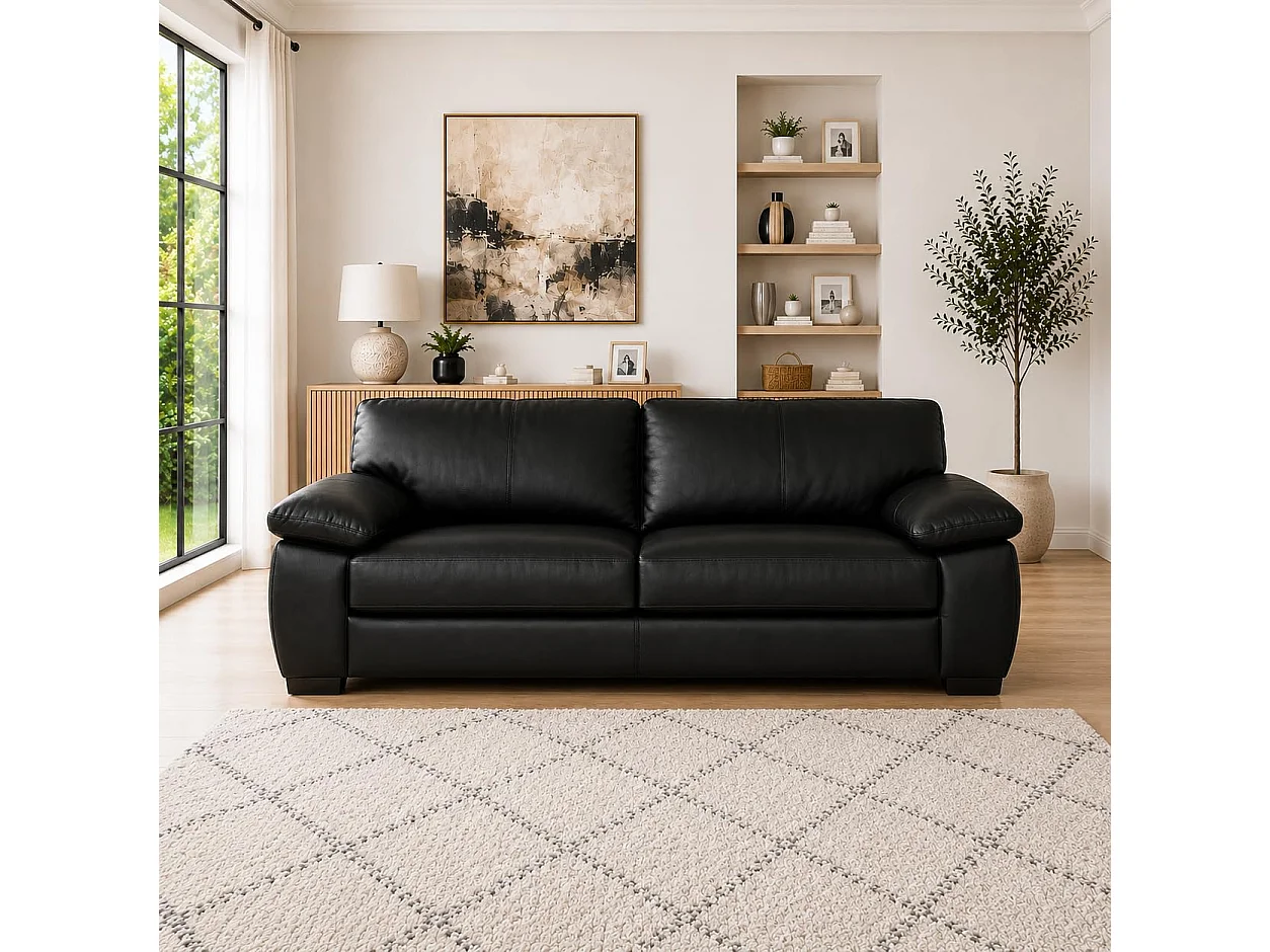 Capri Leather 3+2 Sofa Set in Black
