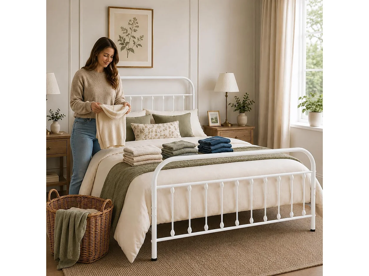 Amelia 4ft6 Modern Minimalist Metal Bed Frame in White