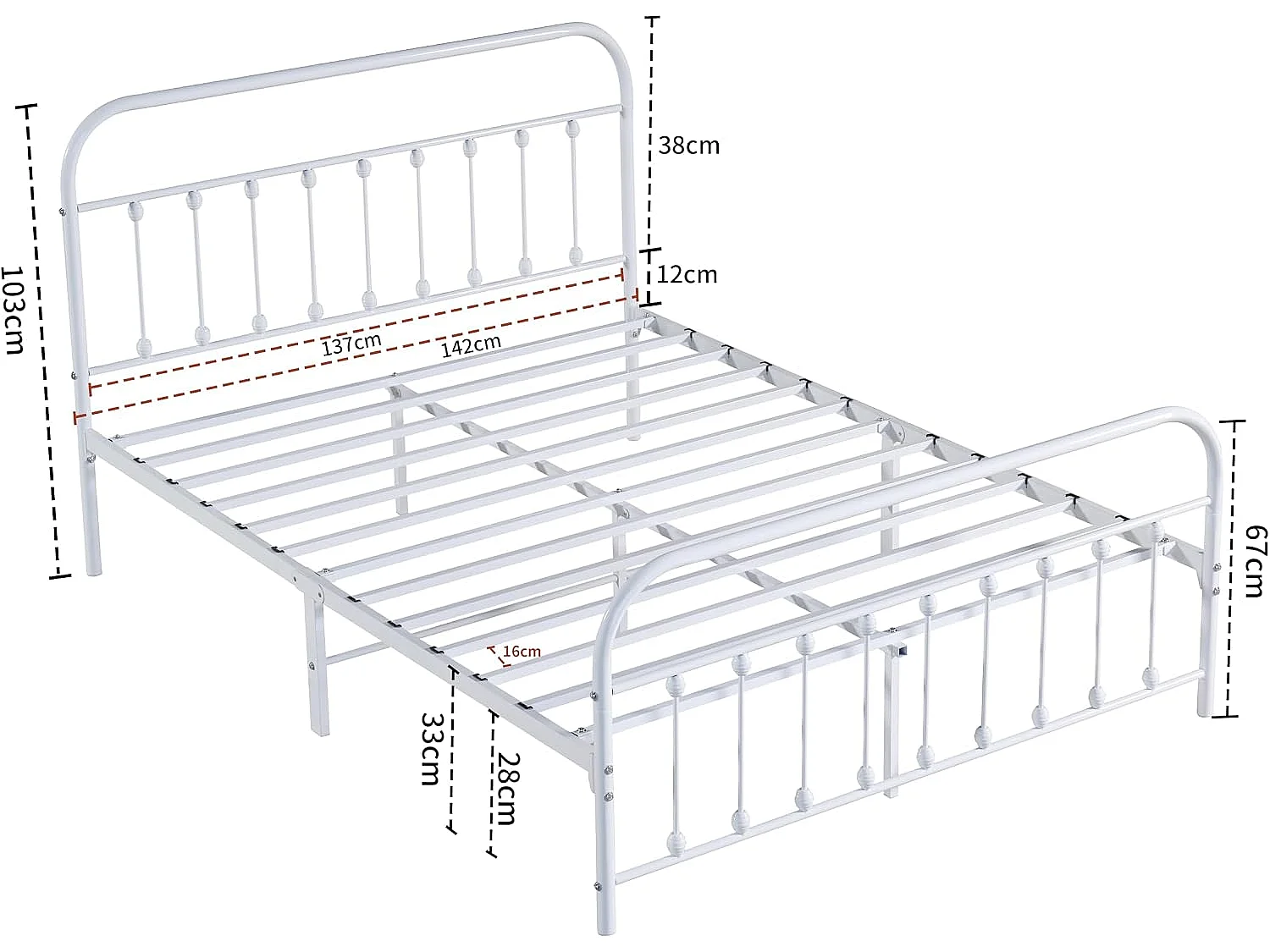 Amelia 4ft6 Modern Minimalist Metal Bed Frame in White