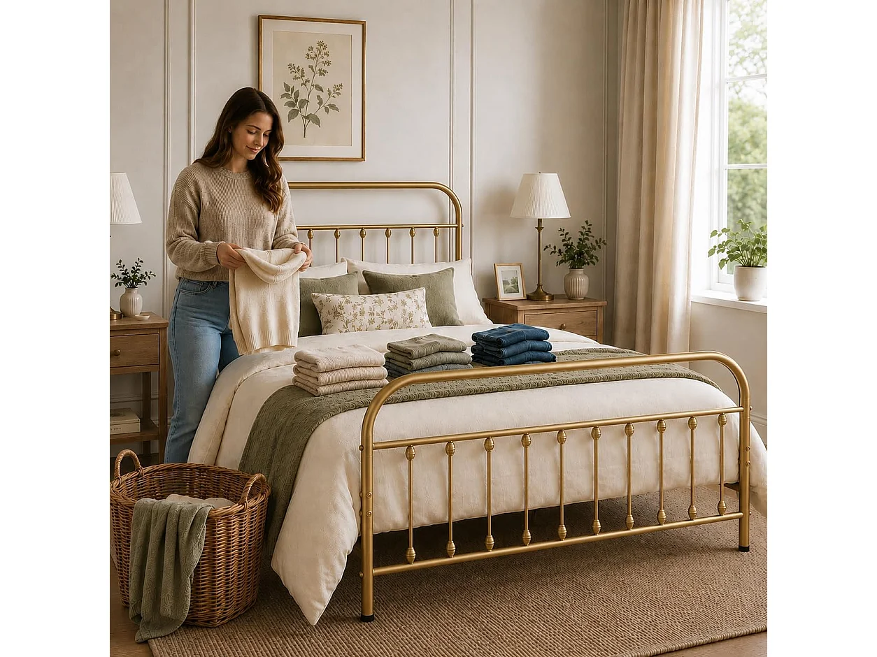 Amelia 4ft6 Modern Minimalist Metal Bed Frame in Antique Gold