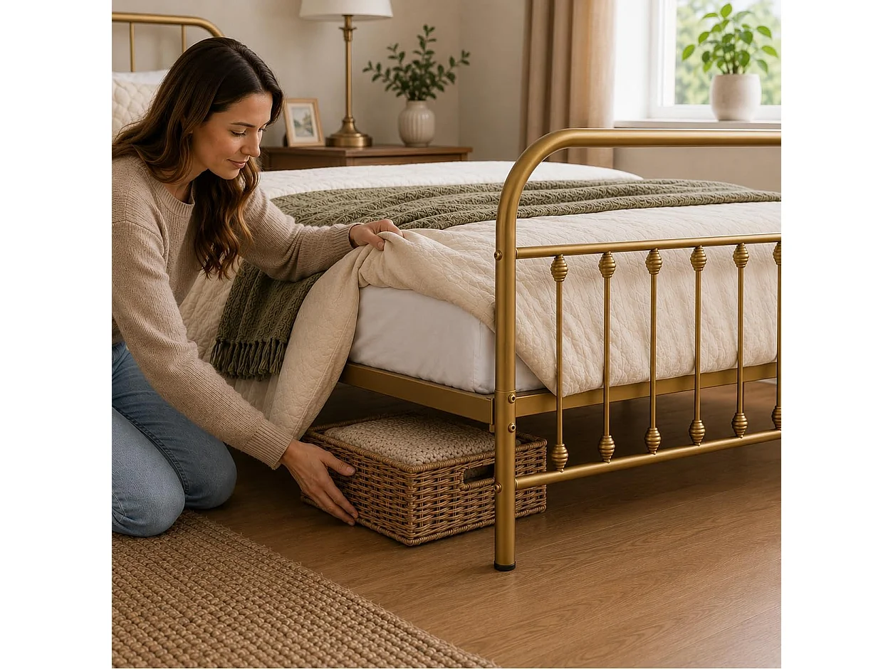 Amelia 4ft6 Modern Minimalist Metal Bed Frame in Antique Gold