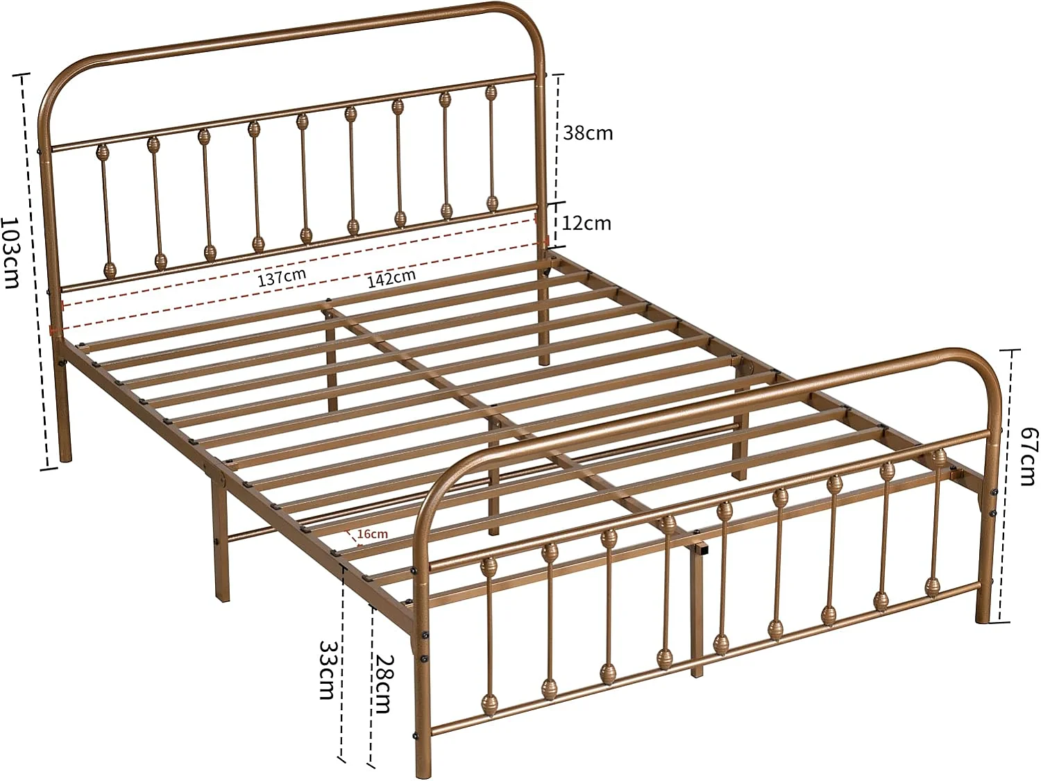Amelia 4ft6 Modern Minimalist Metal Bed Frame in Antique Gold