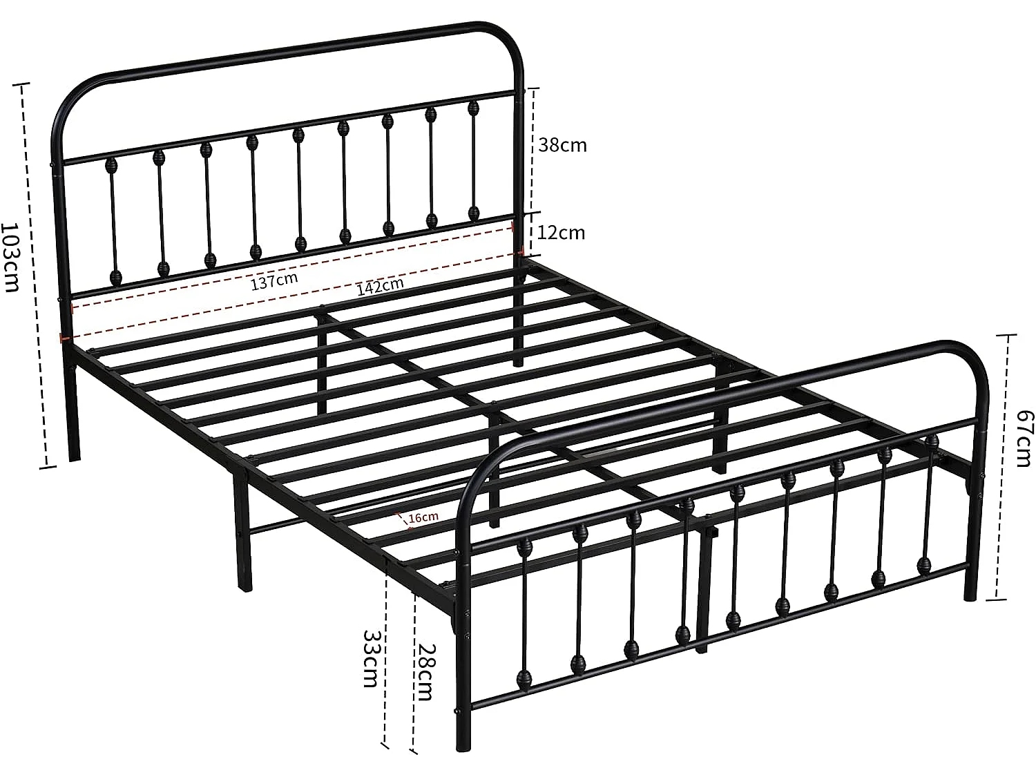 Amelia 4ft6 Modern Minimalist Metal Bed Frame in Black
