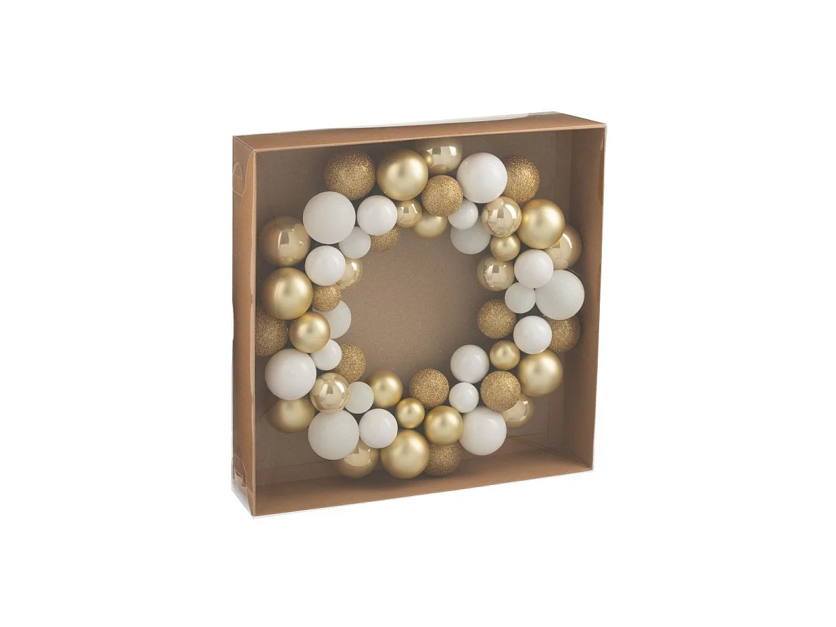 Couronne Boules de Noël "Night" 35cm Blanc & Doré